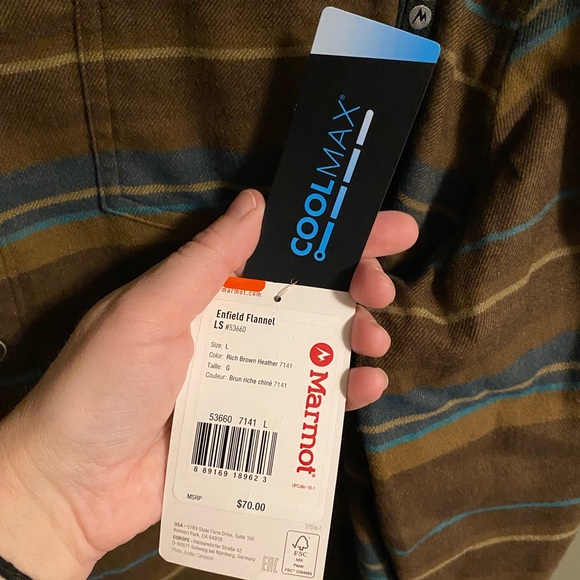 Marmot Men’s Flannel Brown Large NWT - Picture 3 of 3